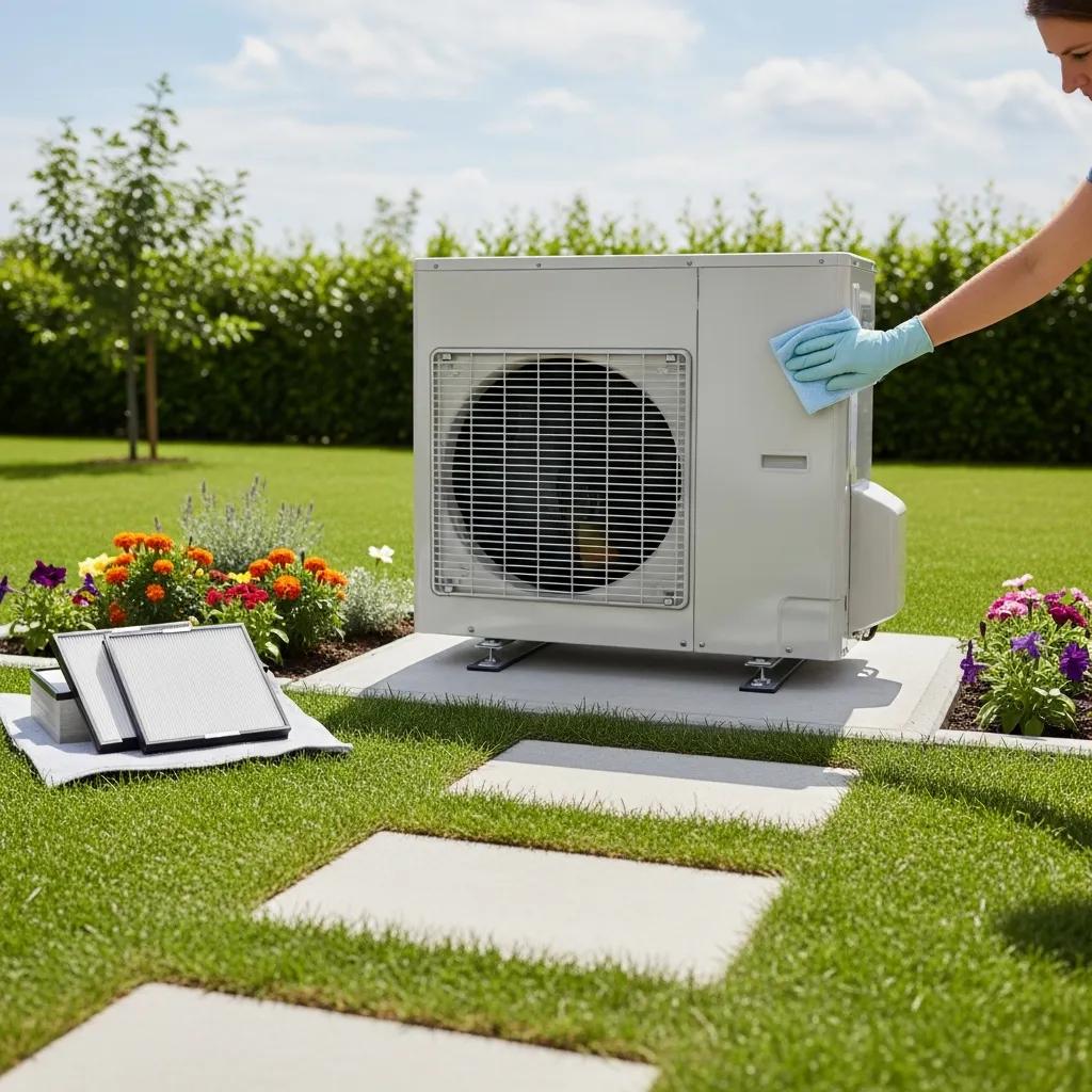 Well-kept heat pump outdoors with clear surroundings — basic homeowner maintenance