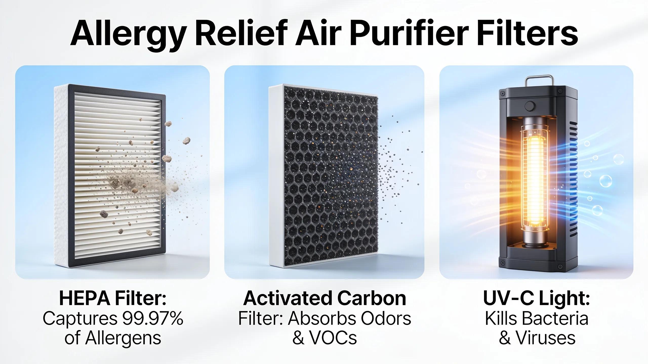 Discover Top HEPA Filters for Allergy Relief and Better IAQ Different types of effective air purifier filters including HEPA and activated carbon for allergy relief
