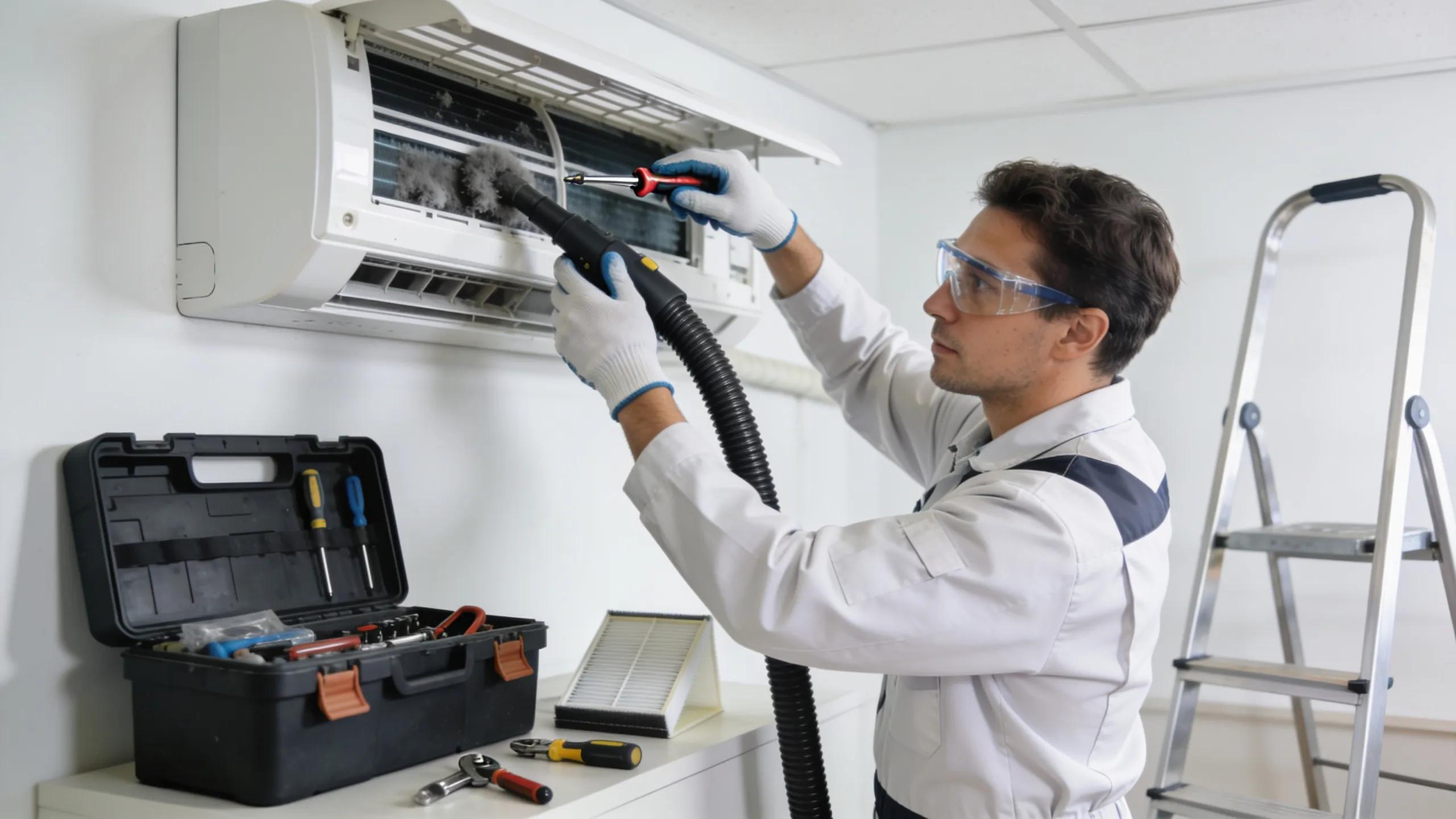 Discover How HVAC Air Purification Helps Eliminate Odors HVAC technician conducting routine cleaning procedures to eliminate odor build-up